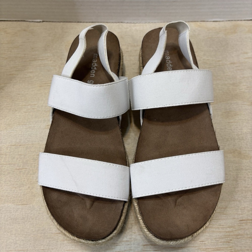 Madden Girl Women's Bowie Espadrille Sandal White 7M Flat Platform Elastic Back